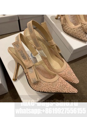 Dior J'Adior Slingback Pumps/Ballerinas Flats in Nude Beads Mesh Embroidery Spring/Summer 2021 Collection