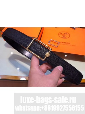 Hermes Width 3.2cm Oscar Buckle Reversible Leather Belt Black/Gold
