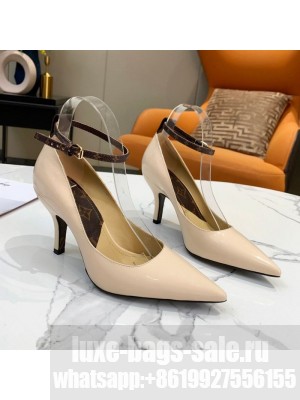 Louis Vuitton Attitude Glazed Leather Pumps 8.5cm with Ankle Strap Nude 2021 Collection