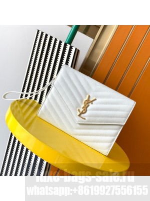 Yves Saint Laurent MONOGRAM CLUTCH IN QUILTED GRAIN DE POUDRE EMBOSSED LEATHER A617662 white
