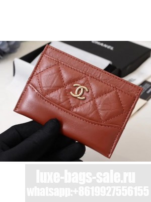 Chanel Aged Calfskin Gabrielle Card Holder A84386 Brick Red