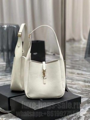 SAINT LAUREN LE 5 A 7 SOFT SMALL HOBO BAG IN SMOOTH LEATHER 713938 white
