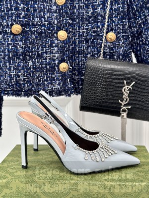 Gucci Women's Light Blue Patent Leather 12cm Rhinestone Chain Pumps 