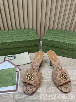 Gucci Double G Brown Denim 7.5cm ‎Slide Sandals 2022 Collection