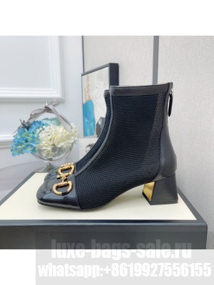 Gucci Women's Black GG Horsebit Mesh Heel 5.5  Ankle Boot 2021 Collection