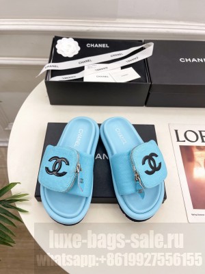 Chanel Canvas Pillow Slides Sandal with Zip Pouch Blue 2025