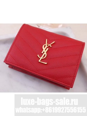 Saint Laurent Monogram Card Case in Grained Embossed Leather 530841 Red/Gold