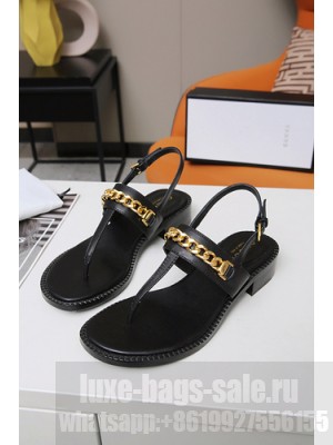 Gucci Women's thong sandal with chain Ankle buckle closure Black 2021 Collection 
