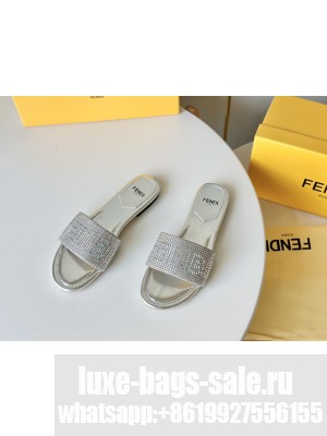Fendi Signature Silver-colored leather slides