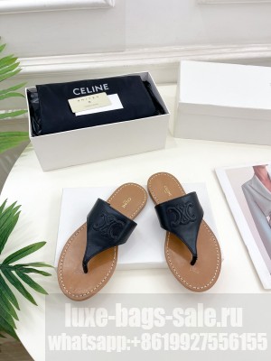 CELINE TRIOMPHE FLAT THONG IN CALFSKIN BLACK