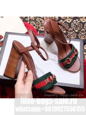 Gucci Heel 6.5cm/10.5cm Web Horsebit Fabric and Leather Sandals Brown 2019