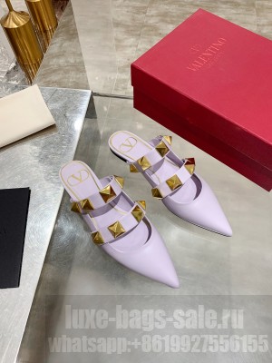 VALENTINO ROMAN STUD FLAT MULE IN CALFSKIN PURPEL