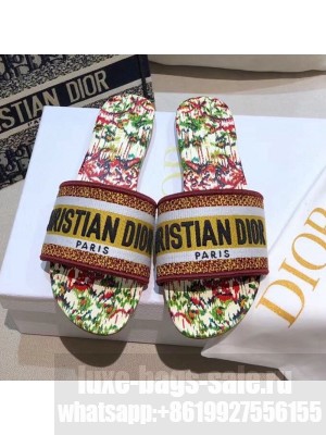 Dior Dway Flat Slide Sandals in Yellow Embroidered Cotton Spring/Summer 2021 Collection 52
