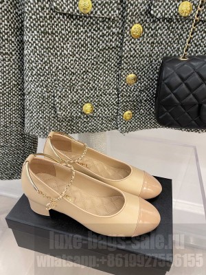 Chanel Heel 45mm Mary Janes With Chain Anklet Pumps Beige Spring 2022 Collection