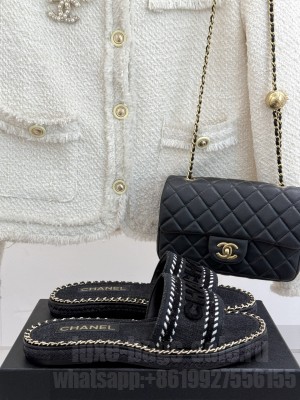 Chanel platform CC with chain canvas black slippers 2025