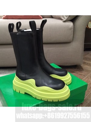 Bottega Veneta Tire Calfskin Mid-Calf Chelsea Boots Black/Kiwi Green  2021 Collection