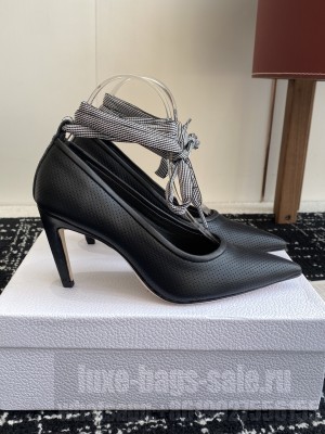 Dior D-Journey Lace-Up 6.5cm Pumps in Perforated Supple Lambskin with Lace Black