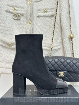 Chanel Suede Kidskin & Patent Calfskin Black G45195 Boots