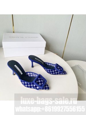 MANOLO BLAHNIK MAYSALEBIUS Blue Mesh Checkered Mules