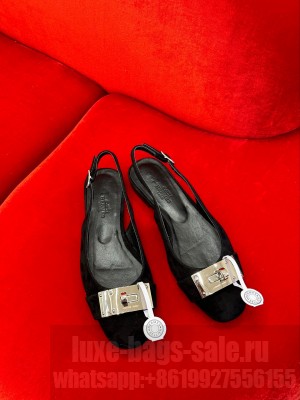 Hermes Innocente Slingback flat in suede goatskin black