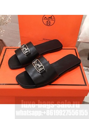 Hermes Villa Flat Slide Sandals Black 2020 Collection