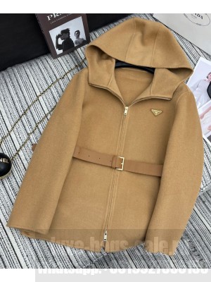 Prada Women's Cashmere Hooded Jacket Khaki