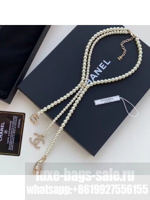 Chanel 5 CC Pearl Y Necklace White Spring/Summer 2021 Collection