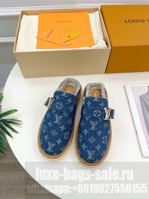 Louis Vuitton LV Cosy Flat Comfort Clog Mules in Blue Denim and Wool 2024