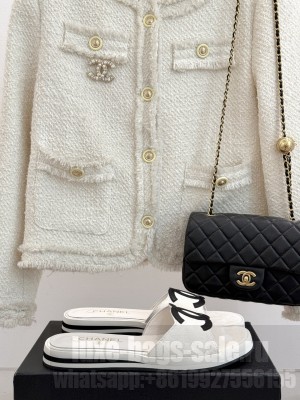 Chanel Suede Flat Slides Sandal with Maxi CC White 2025