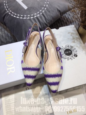 Dior J'Adior Slingback Ballerina Flat in Purple D-Stripes Embroidery 2021 Collection 