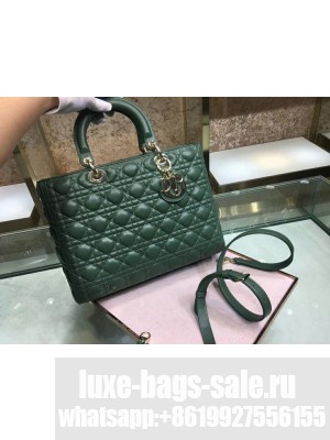 Dior Large Lady Dior Bag in dark green sheepskin Leather with Gold Hardware 
