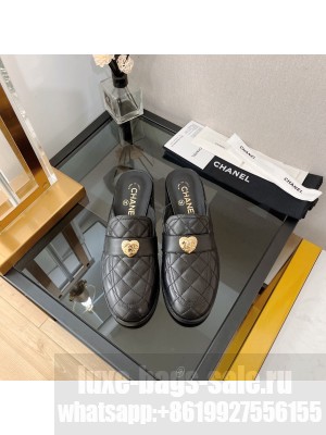 Chanel Quilted Lambskin Mules with Love Charm Black
