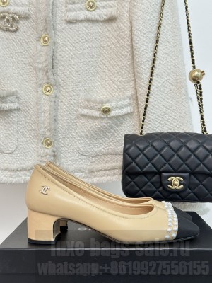 Chanel Lambskin 5cm Pumps with Pearl Beige 2023 