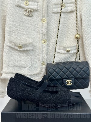 Chanel Women's Tweed & Grosgrain Mary Janes Pumps Black