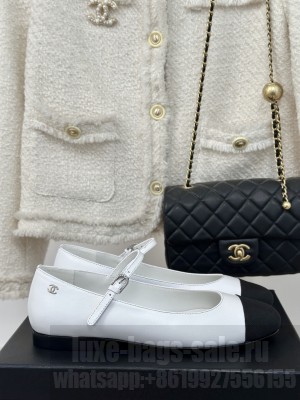 Chanel Women's Lambskin & Grosgrain Mary Janes Ballet Flat White