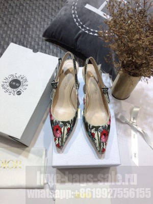 Dior J'Adior Slingback Pumps 6.5cm in Multicolor Mille Fleurs Embroidered Cotton 2021 Collection 