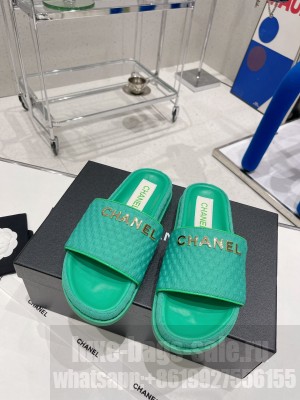 Chanel checked wool fabric Mules 2022 Collection,green