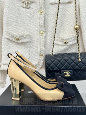 Chanel Women's Chain Around with Bow and Ankle Strap Beige Pump