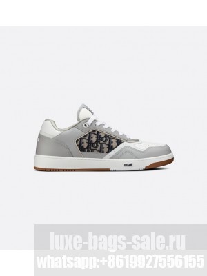 Christian Dior  B27 Low-Top Sneaker Gray and White Smooth Calfskin with Beige and Black Dior Oblique Jacquard