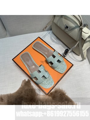 Hermes Oran Flat slippers with Stone pattern light Blue 073 2021 Collection