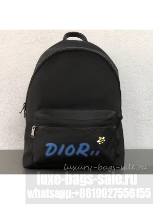 Dior Nylon Bee DIOR X KAWS Rider Backpack Bag Black with Blue Logo 2019
