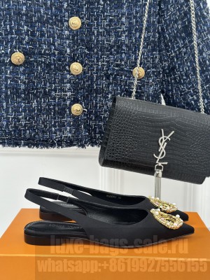 Louis Vuitton LV Initials accessory Satin Slingbacks Flat Black