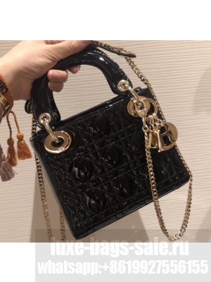 Lady Dior Mini Bag in Cannage with Chain Patent Black/Gold