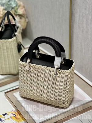 MEDIUM LADY DIOR BAG Natural Wicker and Black Lizard skin M0565