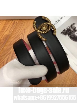 Chanel Width 3cm Braided CC Logo Buckle Leather Belt Black/Pink
