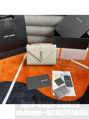 SAINT LAURENT ENVELOPE MEDIUM BAG IN MIX MATELASSe GRAIN DE POUDRE EMBOSSED LEATHER 600185 BLANC VINTAGE&SILVER
