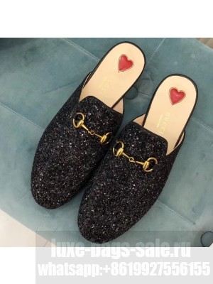 Gucci Women's Princetown Horsebit Slipper Glitter Black