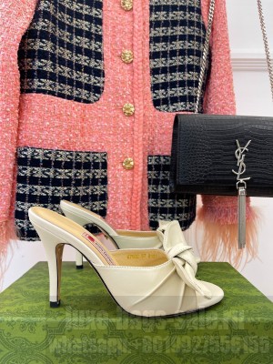 Gucci Calfskin 8.5cm Heel Slide Sandals Cream
