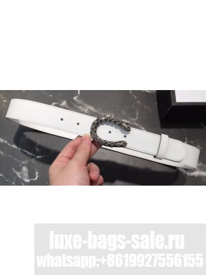 Gucci Width 3/3.5cm Leather Belt White with White Crystal Dionysus Buckle