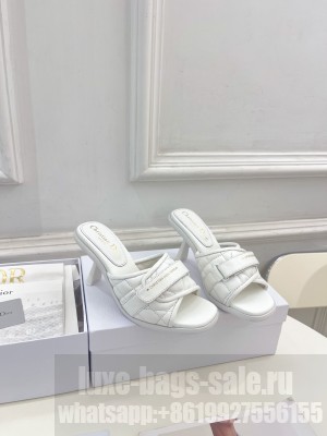 Dior Foldover Heel Slide Sandals 8cm in Cannage Lambskin White 2023